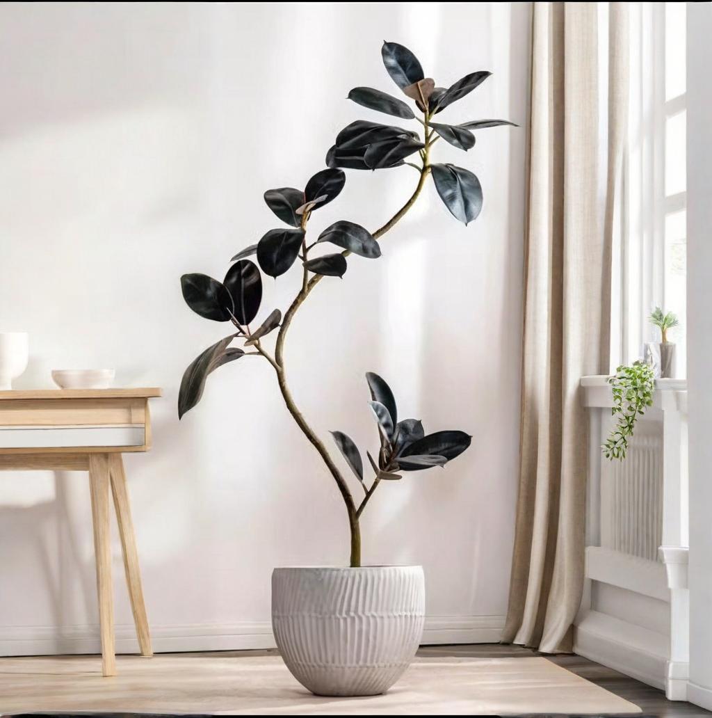 Rubber Plant Ficus - Plante artificielle en pot en plastique,
